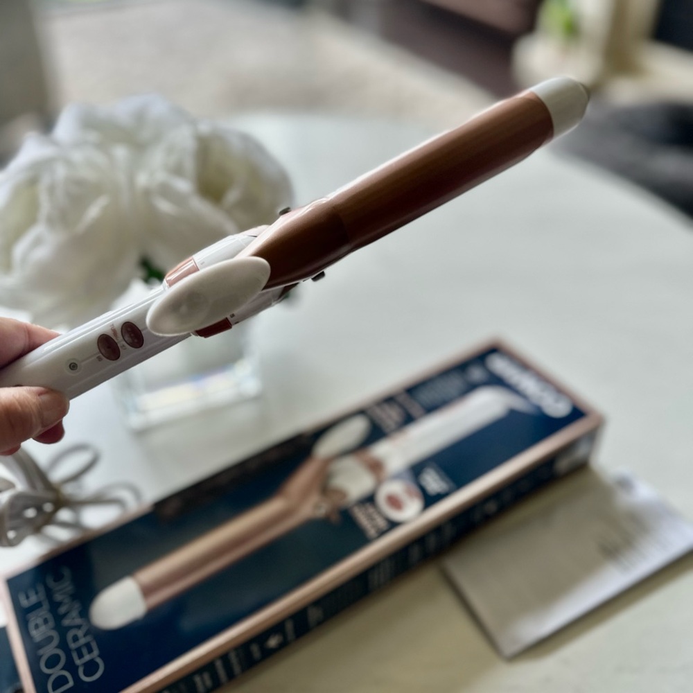 Double Ceramic Curling Iron - Rose Gold and White